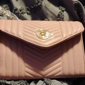 Pink Quilted Mischka Clutch with Gold Hardware